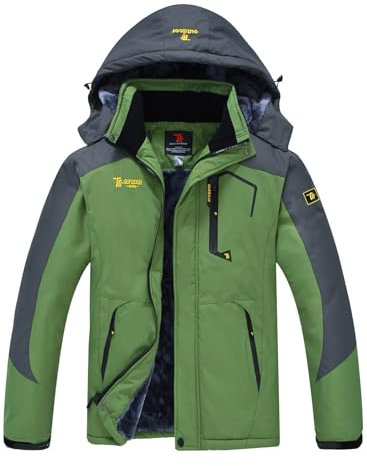 YSENTO Herren Winter Fleecejacke Warm Softshelljacke Wasserdicht Outdoor Skijacke verdickt Snowboardjacke(Grün,XL)