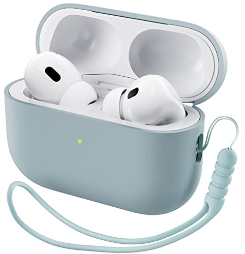 ORNARTO Kompatibel mit AirPods Pro 2 Hülle 2022, Schützende Flüssig Silikon Hülle für AirPods Pro 2 2022 Hybrid Skin Front LED Sichtbar Silikon Hülle Agavengrün