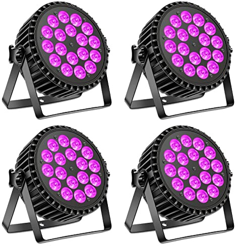 200W Par LED Scheinwerfer RGBW UV Schwarzlicht Strahler, 18 LED Bühnenlicht Partylicht DMX512 für Party, Bar, Weihnachten, Halloween, Hochzeit (4 Stücke)