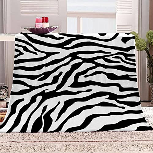 Schwarz Und Weiß Kuscheldecke Flauschige 80x150, 3D Zebra Fleecedecke Mikrofaser Sanft Flanell Weich Decke Sofaüberwurf Tagesdecke kinderdecke für Bett/Sofa