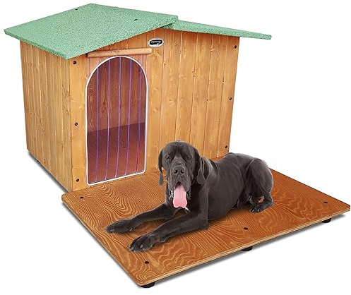 Hundehütten Hundehaus Hundehöhle mit Terrasse Aus Massiv Holz Echtholz Geshenk THERMOVORHANG Made in Italy Mod. Oasi E - Deutsche Dogge 119x153xH87