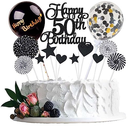 Jxuzh Tortendeko 50 Geburtstag Schwarz Kuchen Topper Cake Topper 50 Kuchendeko Geburtstag Happy 50 Birthday Kuchen Deko 50 Geburtstag Männer Tortendeko 50 Geburtstag Frau 50. Geburtstag Kuchen Deko