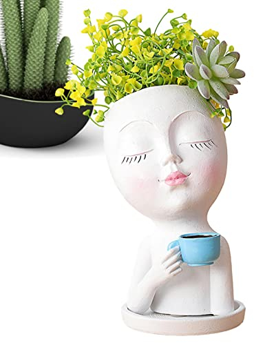 café fille - Planteur à café - Pot fleu en résine - Pot fleurs avec trou drainage pour cheminée et bureau