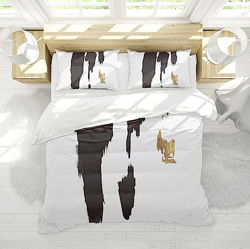 Estilo Boho Funda de edredón Set 3 Piezas Salpicaduras de Tinta Abstracta con Adornos Dorados Juego de Ropa de Cama para Dormitorio con 2 Almohadas 4 Corbatas 240x220cm
