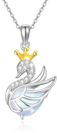 OHAYOO Schwan Kette Damen 925 Sterling Silber Schwan Anhänger Halskette Schwan Mondstein Kette Schwan Schmuck Weihnachten Geschenk für Damen Mutter Tochter