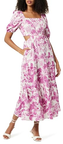 The Drop Maxikleid für Damen, Anaya Gestuft mit eckigem Ausschnitt und Cut-Out-Detail, Wilder violetter Blumendruck, M