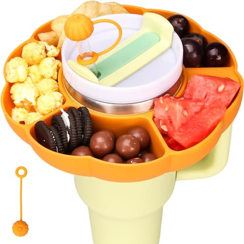 Dexspoeny Snack Bowl for Stanley 40 oz Tumbler with Handle,Reusable Snack Ring with Straw Cover for Stanley 40 Oz Tumbler with Handle Accessories,Silicone (Orange)