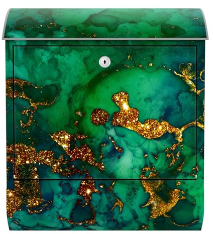 Arcondo Design Briefkasten mit Motiv und Zeitungsfach Melange aus Grün Blau und Gold