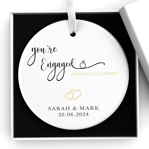 Beecreative Personalised You're Engaged Gifts - Engagement Congratulations - Newly Engaged Gifts - Just Engaged - Engagement Ceramic Ornament Keepsake - With Gift Box