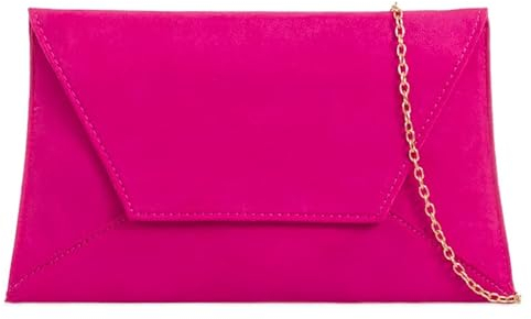 UShopUK Suede Envelope Style Bridal Prom Wedding Evening Clutch Party Purse Hand Bag (Fuchsia Pink)