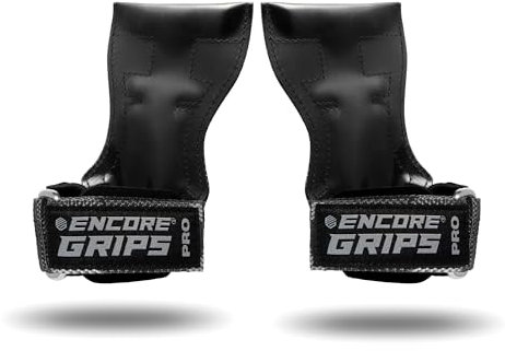 Encore Grips® Zughilfen für Krafttraining Fitness Bodybuilding Gewichteheben Kraftsport Lifting, mit Handgelenk Handbandage Gewichte Training Handschuhe Griffe Gym Equipment (Grau Camouflage, L)