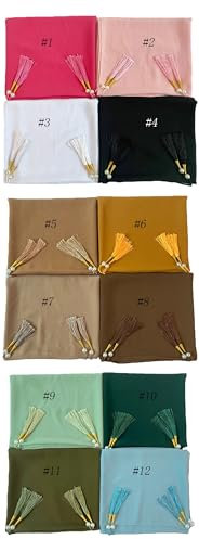 4 Stück/Box Chiffon Custom Hijab Perlen Schal mit Quasten Muslimischer Hijab Schal und Wrap Damen Bandana Hijab, In 4 Farben erhältlich, One size