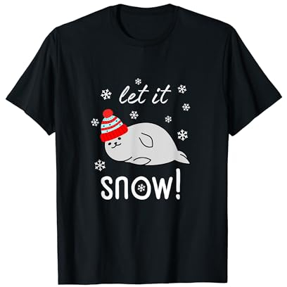 Let it snow süße Robbe mit Mütze Comic Weihnachten Schnee T-Shirt