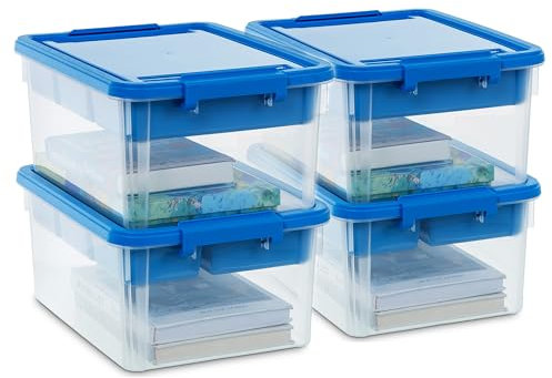 Citylife 16L 4 PC Plastic Storage Boxes with Removable Tray Clear Plastic Box large Storage Box with Lid Stackable Storage Boxes for Organizing Bead,Blue
