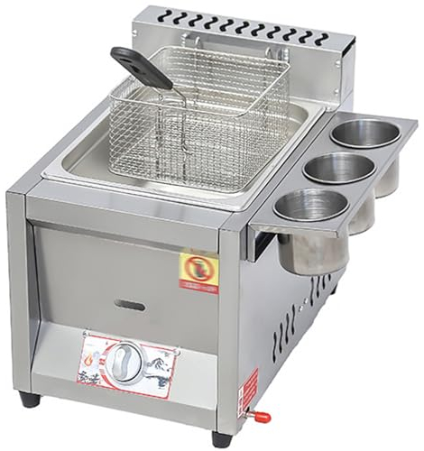Freidora Comercial con Cesta y Tapa Freidora de Gas Sartn Gruesa de Acero Inoxidable con encimera freidora Profunda, cocina industrial comercial o uso doméstico,8L