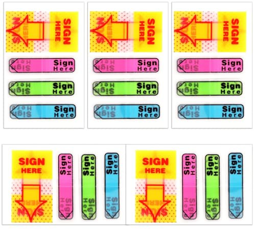 Molain 500Pcs/5 Packs Sign Here Tabs Sticky Flags, Fluorescent Sign Here Arrow Stickers with Dispenser Self-Stick Note Signature Index Markers Supplies for Office School(Yellow+Pink+Green+Blue)