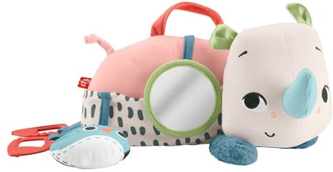 Fisher-Price Planet Friends Pequeño rinoceronte para jugar boca abajo Peluche con actividades sensoriales para bebés a partir de 0 meses, HYR55