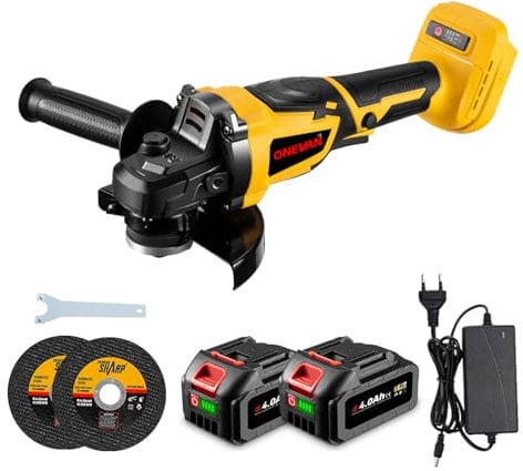 ONEVAN Smerigliatrice Angolare a Batteria 125 mm, Senza Spazzole, 4,0 Ah, 850 W, Velocità Regolabile