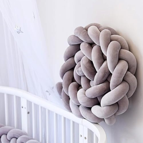 Aocase Bettschlange Geflochten, Geflochtenes SeitenschläFerkissen, Bettschlange Baby Geflochten, Bettumrandung Geflochten, Stillkissen Geflochten, Bettschlange Knotenkissen,No02,250CM