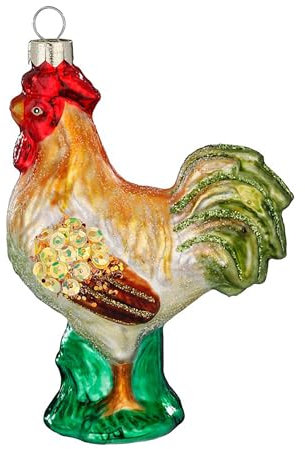 Christbaumschmuck Glas 10cm - Hahn Figur zum Aufhängen - handbemalt - Weihnachtsbaum Anhänger für Weihnachten - Christbaumanhänger & Weihnachtsbaumschmuck - Bauernhof Tiere Bunt