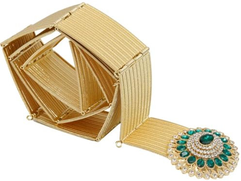 Wvapzxx Vergoldeter marokkanischer Kaftan-Gürtel, arabischer Damengürtel, goldener Gürtel, Kristall, Algerien, Braut, Hochzeit, Schmuck, Abaya-Taillenkette, Belta005en8, One size