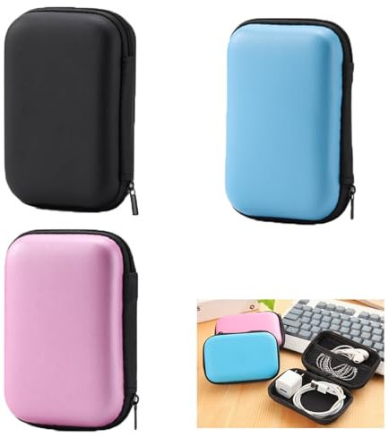 3 Pcs Hard Drive Storage Bag – Multi-Function Travel Organizer for Small Electronics, Power Bank, Dart Boxes, Card Holder (Blue, Pink, Black)
