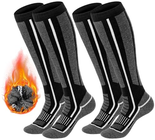 NEWIROVE 2 Pares Calcetines Termicos Hombre Mujer Calcetines de Esquí Invierno Altos Calcetines Termicos Frio Extremo Calcetin Lana Merino Ski Socks Para Esquiar, Snowboard Y Viaje. EU 43-47
