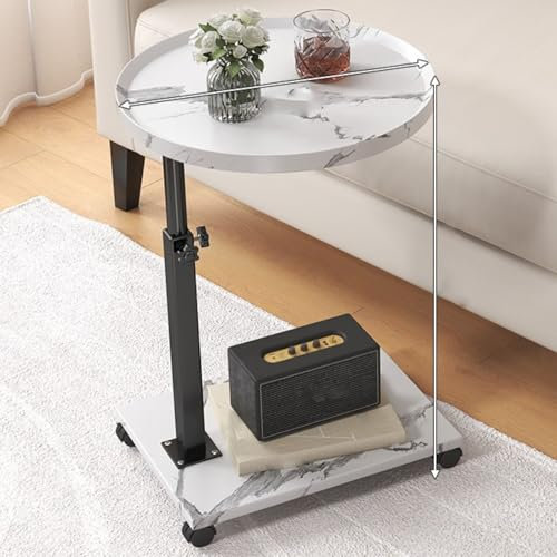 Höhenverstellbarer runder Beistelltisch mit 360° drehbaren Tablett-Rollen und C-förmigem Design, ideal für Sofa, Wohnzimmer und Schlafzimmer, stilvoller und funktionaler Snacktisch