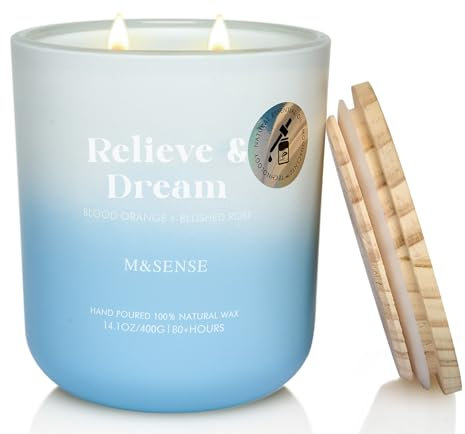 M&SENSE Blutorange & Errötende Rose Duftkerzen im Glas, 400g große Sojakerze mit zwei Dochten, 80h Brenndauer, Aromatherapie Kerze für Yoga, Spa, Meditation. Geschenk für Freundin, Ehefrau, Mutter