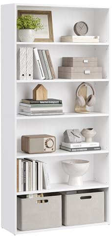 VASAGLE Bücherregal, 6-stöckiges Regal, offenes Aufbewahrungsregal, Standregal, 24 x 80 x 160,7 cm, für Wohnzimmer, Homeoffice, Esszimmer, wolkenweiß LBC412W01