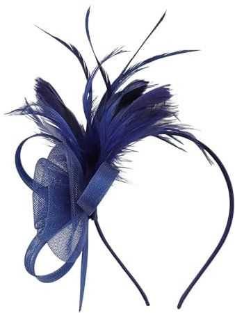 Fascinator Hut Damen Feder Mesh Kopfbedeckungs Hut Vintage Teeparty Haarschmuck Abend Partys Fascinator Haarclip Hut mit Schleier Kopfbedeckung Blumen Feder Kopfschmuck Hut für Tea (Navy, One Size)