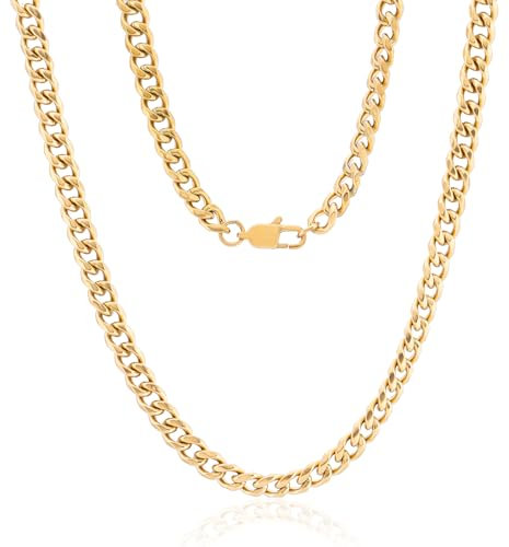 Sahoottie Goldkette Herren 51cm Lang 6mm Breit Panzerkette Herren Kubanische Edelstahl Gold Kette Männer Halskette Jungen Edelstahlkette Männer Hip-Hop Kette