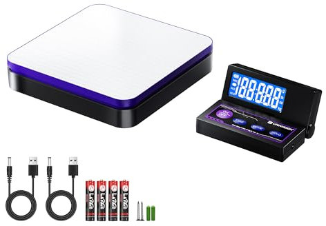 UNIWEIGH Digitale Paketwaage 110lbs/0.1oz Präzise,Kabellose Postwaage mit Edelstahl/5 Einheiten/LCD/TARE/Hold Funktion,Auto-Off,Postwaage für Pakete,Batterie & USB Power,Schwarz + Lila