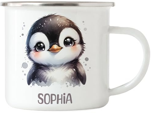 Kiddle-Design Kindertasse mit Namen Personalisiert, Personalisierte Tasse Kinder mit Waschbär, Namenstasse Waschbärtasse, Kinderbecher als Geschenk zur Taufe, Geburt Weihnachten - Emaille Tasse
