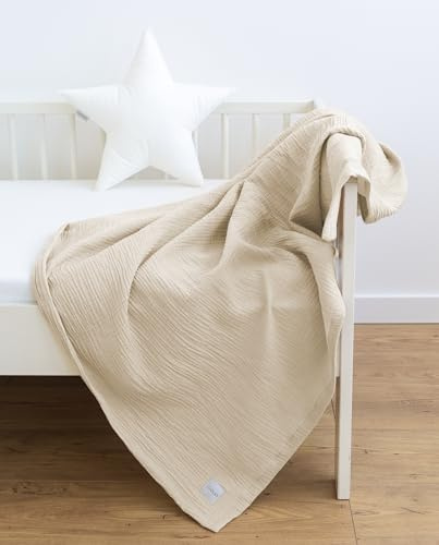 LOOLAY Musselin Decke 120x120cm – 100% Europäische Baumwolle – Leicht Atmungsaktiv – musselindecke Sommer für Kinder – Wickeldecke, Reisedecke und Strandtuch (Beige)