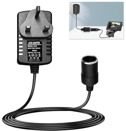 Car Power Inverter, 240v to 12v Adapter DC Car Converter Plug, Cigarette Lighter Adapter to UK Plug, AC to DC Voltage Converter, 2A Power Adapter for Car Appliances, Cigarette Lighter Socket, Black