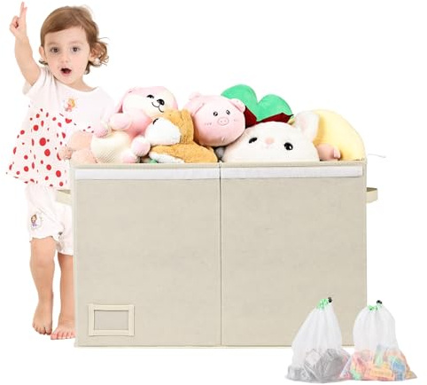 HEYCOOK Toys Storage Organiser, 72L Soft Toy Storage Box Large, Kids' Toy Chests & Boxes, Childrens Toy Storage Box with Lid (Beige)