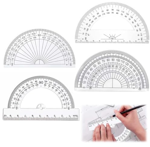 LKJAUOZ 4 Stück Winkelmesser, aus Kunststoff, Goniometer 180 Grad,transparenter Kunststoff Winkelmessgerät und 180 Grad Winkelmessgerät,Geometrische Anzug, Lineal für Schule, Handwerk, Büro