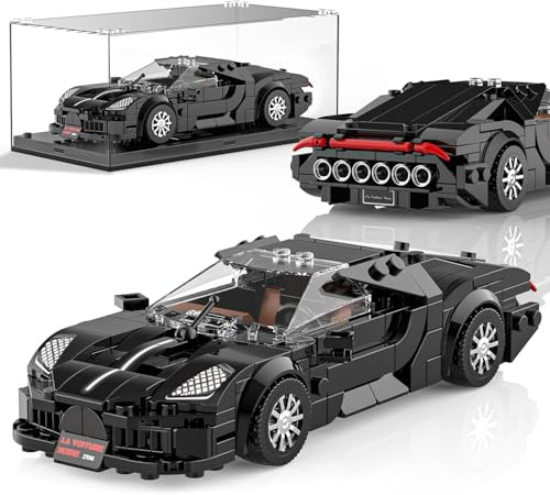 Mould King Technik Speed Champion Rennwagen Bausteine, 27096 Supersportwagen Klemmbausteine Voiture Noire Auto Mit Acryl Vitrine, Modellautos zum Sammeln für Jugendliche/Erwachsene(432 Teile)