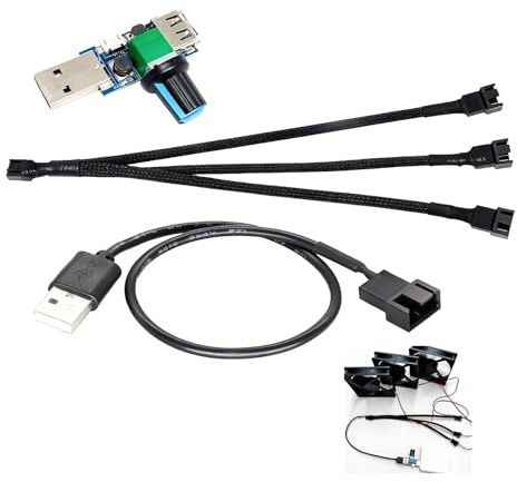 Kahaybeall Vollgeschwindigkeit 2.5-8V Step-Up USB Stecker auf 4-poligen/3-poligen PC-Lüfter-Anschlusskabel mit Regler und 3 Wege PWM Lüfter Splitterkabel für Computer Kühlung