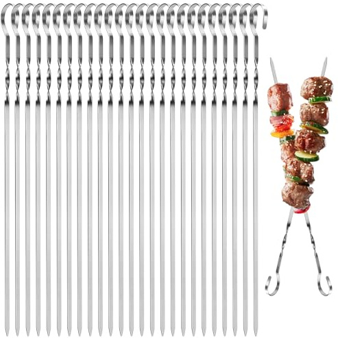 XINFAQAQ Brochettes pour Barbecue, 30cm Brochettes de Grillades Brochettes en Métal Plat RéUtilisables pour Barbecue Viande légumes(30 Pièces)