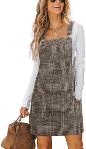 CUPSHE Mini abito casual da donna con scollo quadrato in velluto a coste tinta unita tasca frontale spalline larghe abiti generali corti | Il morbido tessuto a coste con pratiche tasche garantisce un look casual e moderno per tutti i giorni.