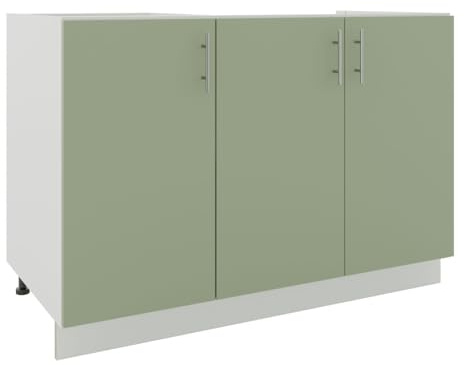 JD Greta Adjustable Kitchen Sink Base Unit - 1200mm - Sink Cabinet with Doors (No Worktop) - Sage Green Matt