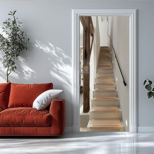 Selbstklebender Türaufkleber 86x200 cm – 3D Türtapete Treppe Moderner Stil – Seide Türposter für Wohnzimmer Schlafzimmer Kinderzimmer Tür Dekoration