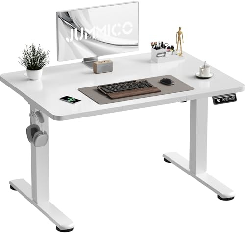 JUMMICO Höhenverstellbar Schreibtisch 100 x 60 cm Standing Desk Elektrischer Schreibtisch Höhenverstellbar mit Memory-Funktion,Weiß