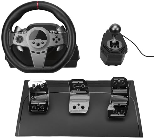 Zunate Racing Wheel and Floor Pedals, 270° Steering Rotation with Hall Linear Induction Pedals and Manual Shifter, for PC Computer, Switches, Gaming Console