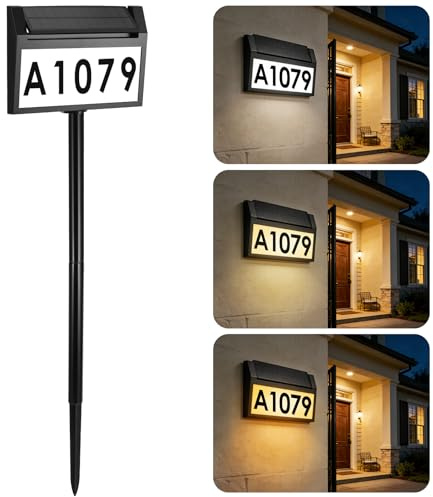 LED Solar Hausnummernleuchte IP65 Solar Hausnummernleuchte | 3 Beleuchtungsmodi Hausnummer, SolarBeleuchtet mit Nummern 0-9, Buchstaben A-Z für Bodenmontagemasten,Wand, Bodenmontierte