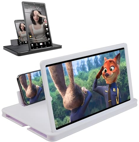 KUVPIUS 14Inch Phone Screen Magnifier, 3D HD Phone Magnifier, Anti-Glare 2-3X Magnification Dual Vertical Horizontal View for Movies Games Streaming, Portable Acrylic Phone Projector Screen (White)