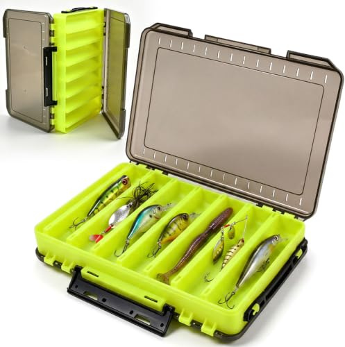 FTISSLY Boîte à Leurres Double Face 14 Compartiments, Jaune | Boîte de Rangement Pêche, Accessoires de Pêche pour Hameçons, Lignes et Petits Matériels, Boîte à Appâts Solide