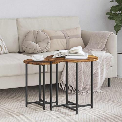 Nusvialune Beistelltisch-Set 2 Stück, Geräucherte Eiche Schwarz, Kompaktes Design für Wohnzimmer Schlafzimmer Flur, Stabile Metallrahmen, Stapelbar, Vielseitige Nutzung, Urbaner Loft Style